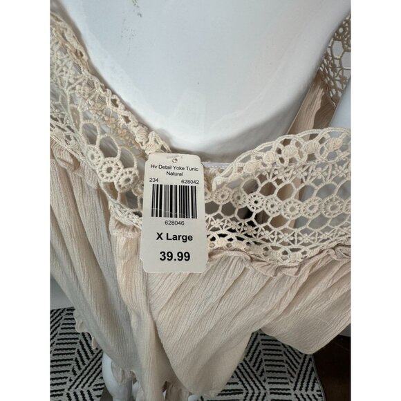 Indigo Soul Natural Rayon & Cotton Tunic With Crochet Yoke & Ruffle Hem X-Large - Picture 10 of 16